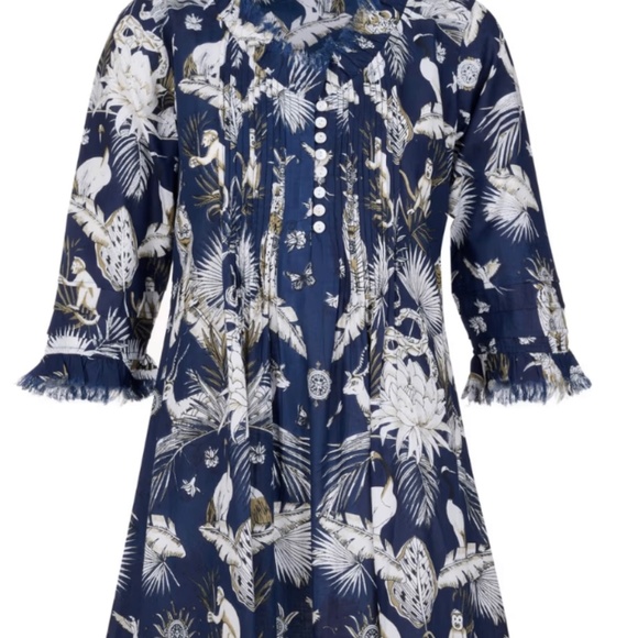 At Last Annabel Cotton Tunic Dress In Navy Tropical Size US 12 - Picture 1 of 7
